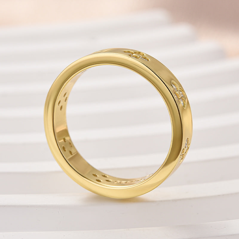 Aurevyn Yellow Gold Clover Wide Wedding Band