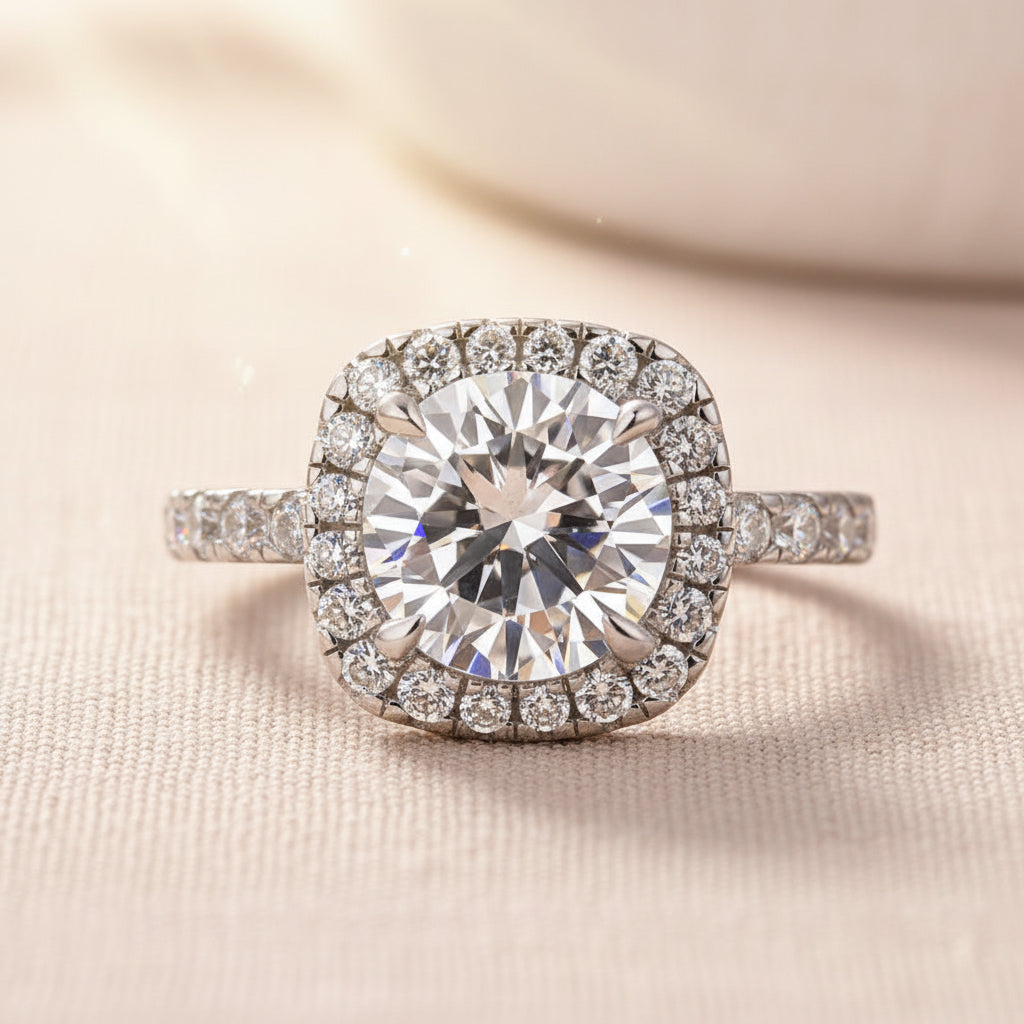 Aurevyn 2.0 Ct Halo Round Cut White Gold Promise Ring