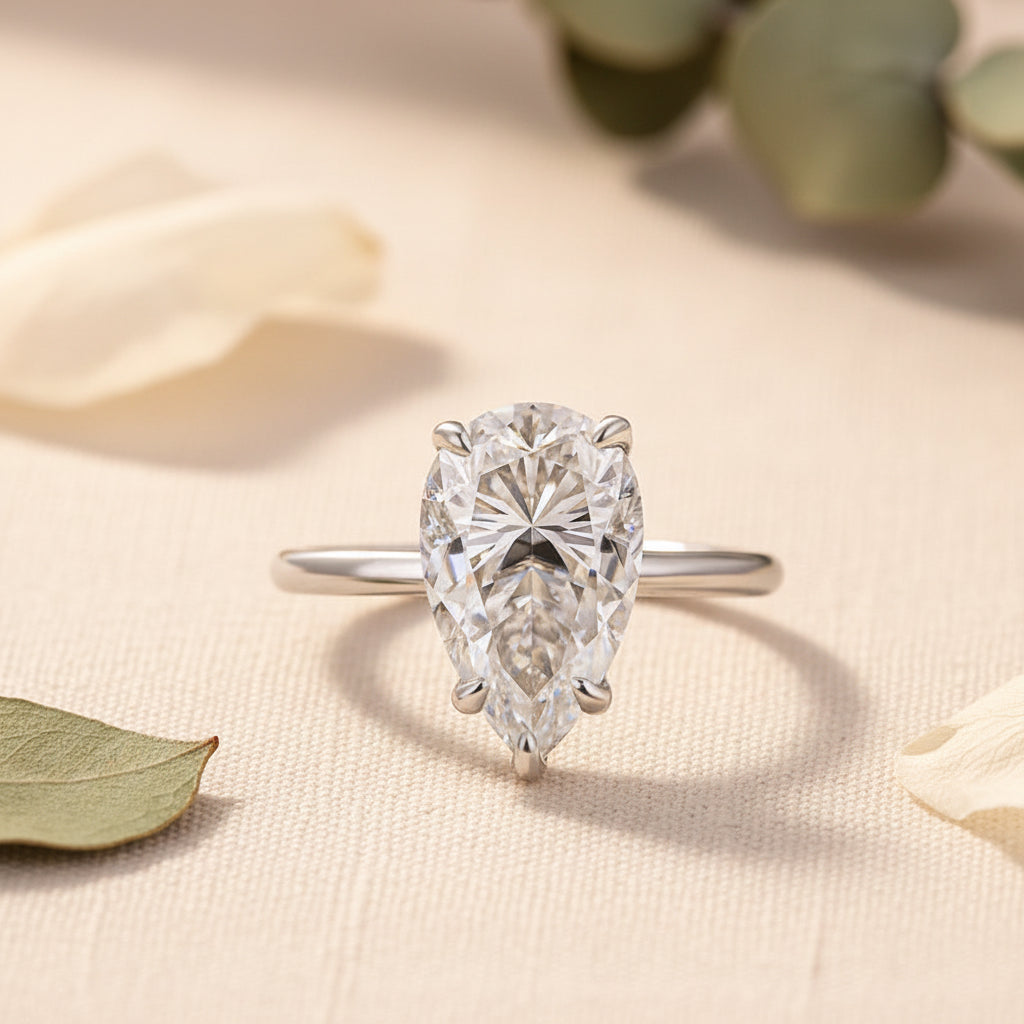 Aurevyn S925 Solitaire 4.0Ct Pear Cut White Gold Engagement Ring For Women