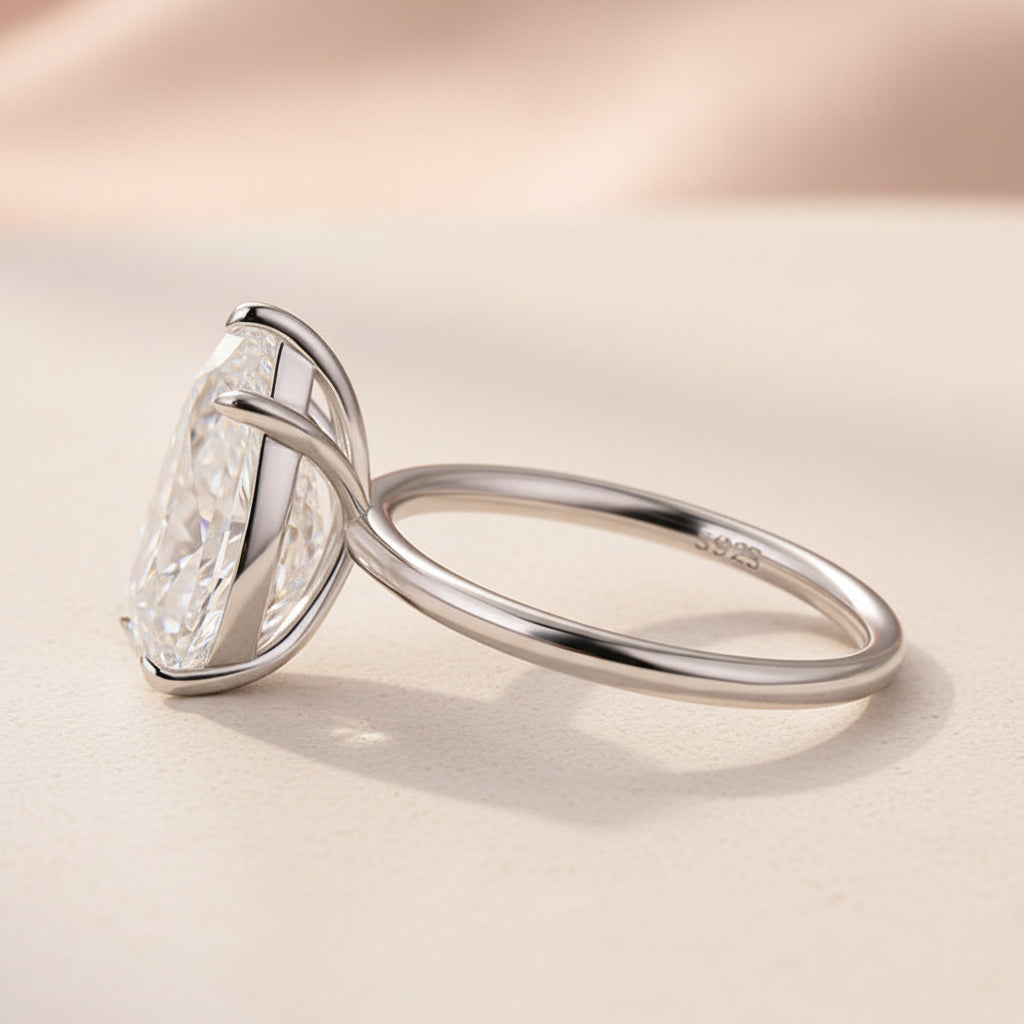 Aurevyn S925 Solitaire 4.0Ct Pear Cut White Gold Engagement Ring For Women