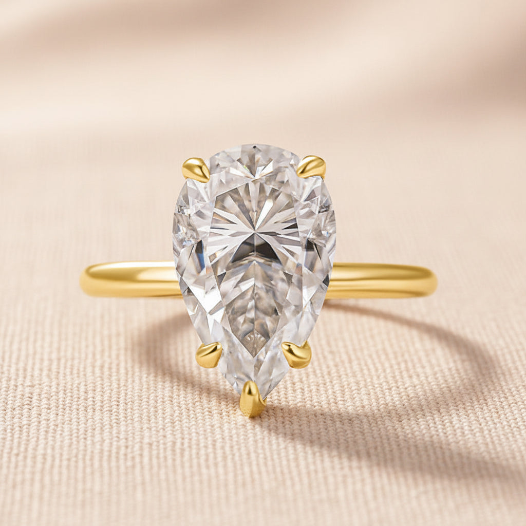 Aurevyn 4.0 Ct Pear Cut Yellow Gold Engagement Ring For Women