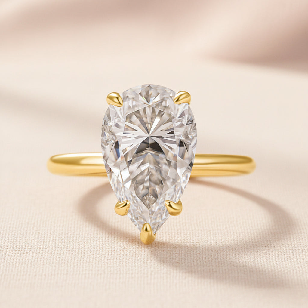 Aurevyn S925 Solitaire 4.0Ct Pear Cut White Gold Engagement Ring For Women