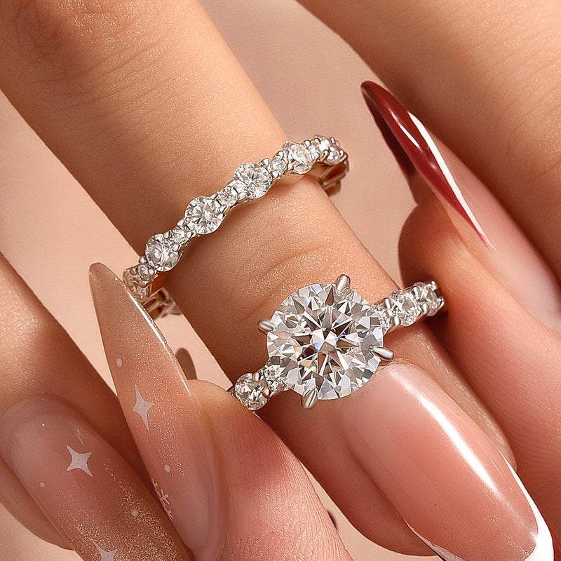 Aurevyn 4.0 Ct Round Cut Engagement Ring With Round Cut Wedding Band Wedding Ring Set