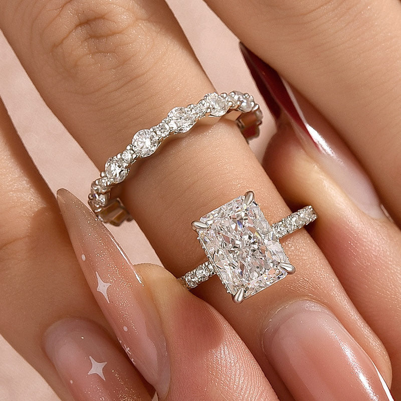 Aurevyn 3.5Ct Radiant Cut Engagement Ring With Round Cut Wedding Band Wedding Ring Set