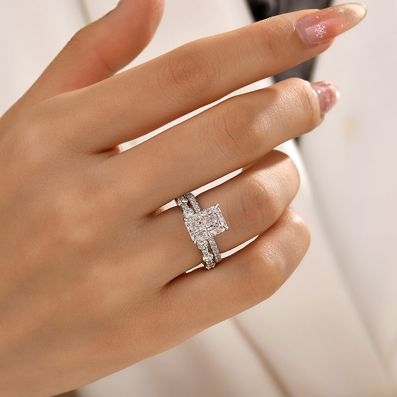 Aurevyn 3.5Ct Radiant Cut Engagement Ring With Round Cut Wedding Band Wedding Ring Set