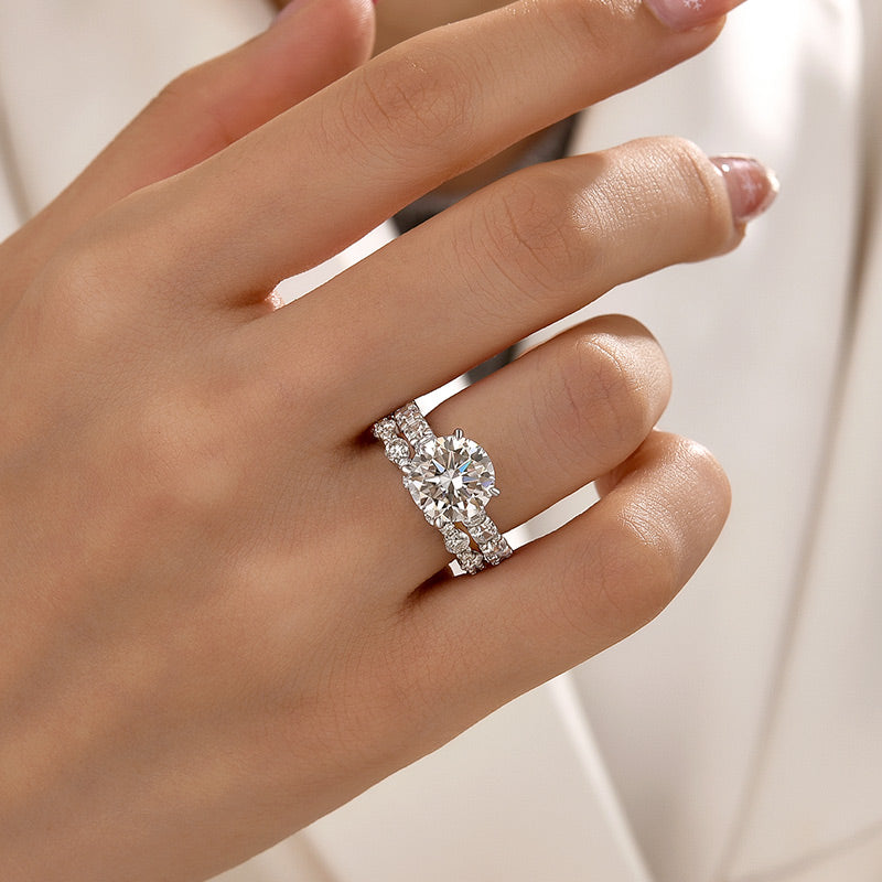 Aurevyn 4.0 Ct Round Cut Engagement Ring With Round Cut Wedding Band Wedding Ring Set