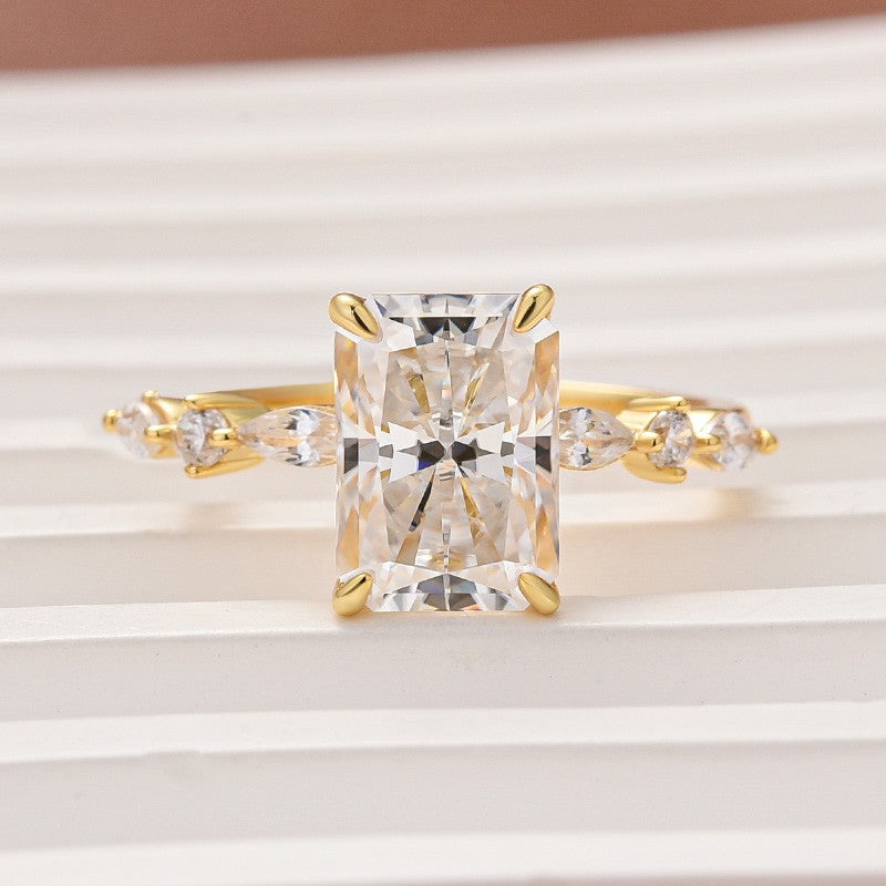 Aurevyn Moissanite 3.5 Ct Radiant Cut Yellow Gold Travel Ring For Women