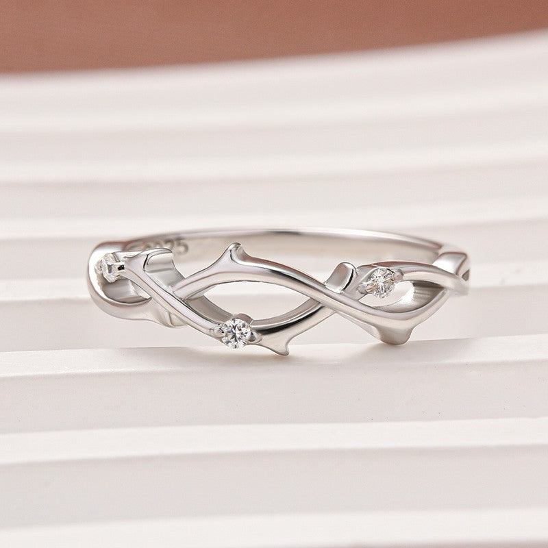 Aurevyn Moissanite Twig Round Cut White Gold Travel Ring In Sterling Silver