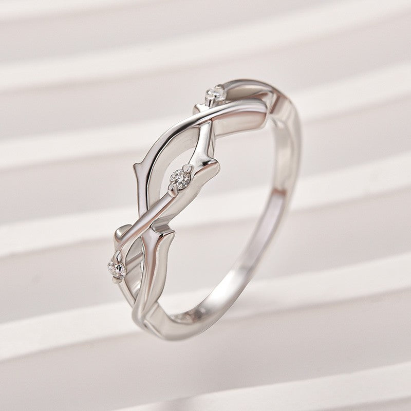 Aurevyn Moissanite Twig Round Cut White Gold Travel Ring In Sterling Silver
