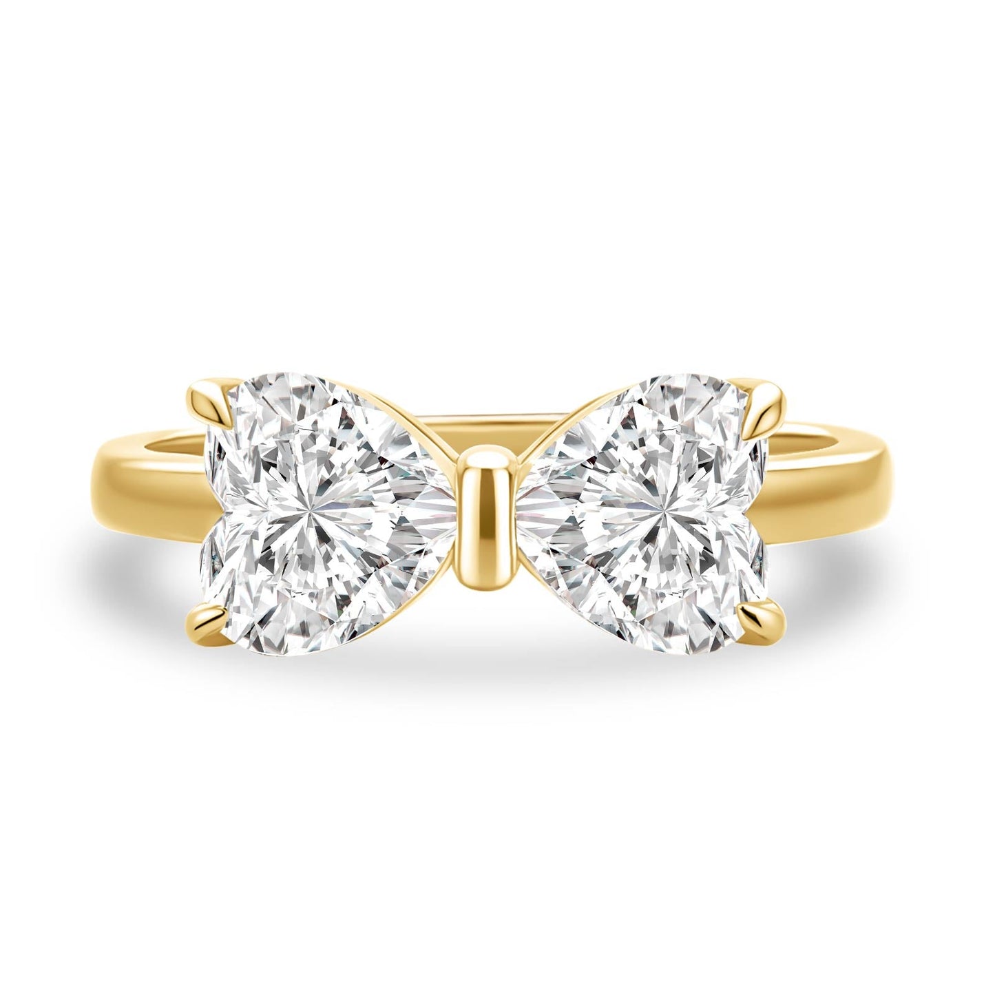 Aurevyn 1.0Ct*2 Heart Cut Toi et Moi Yellow Gold Moissanite Engagement Ring in S925 Sterling Silver