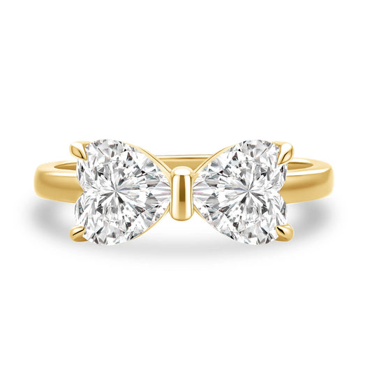 Aurevyn 1.0Ct*2 Heart Cut Toi et Moi Yellow Gold Moissanite Engagement Ring in S925 Sterling Silver