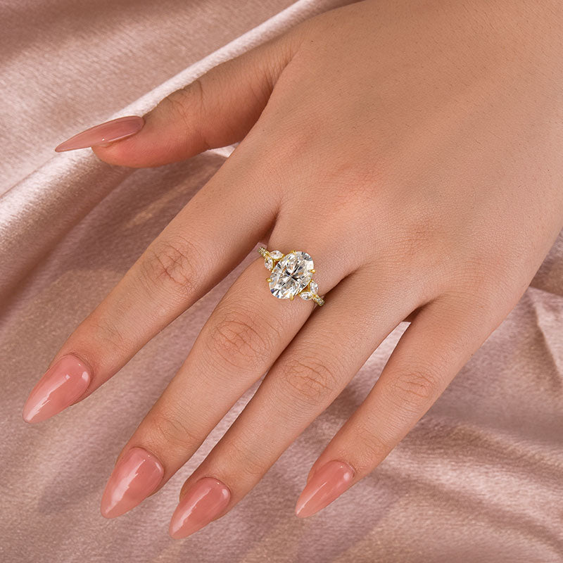 Aurevyn 4.0 Ct Oval and Angled Marquise Five Stone Engagement Ring