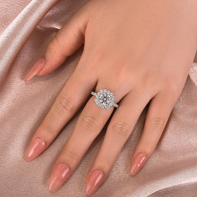 Aurevyn Moissanite 2.0 Ct Halo Round Cut White Gold Engagement Ring