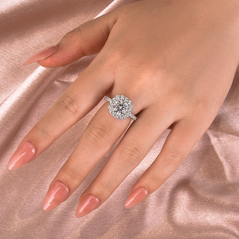 Aurevyn Moissanite 2.0 Ct Halo Round Cut White Gold Engagement Ring