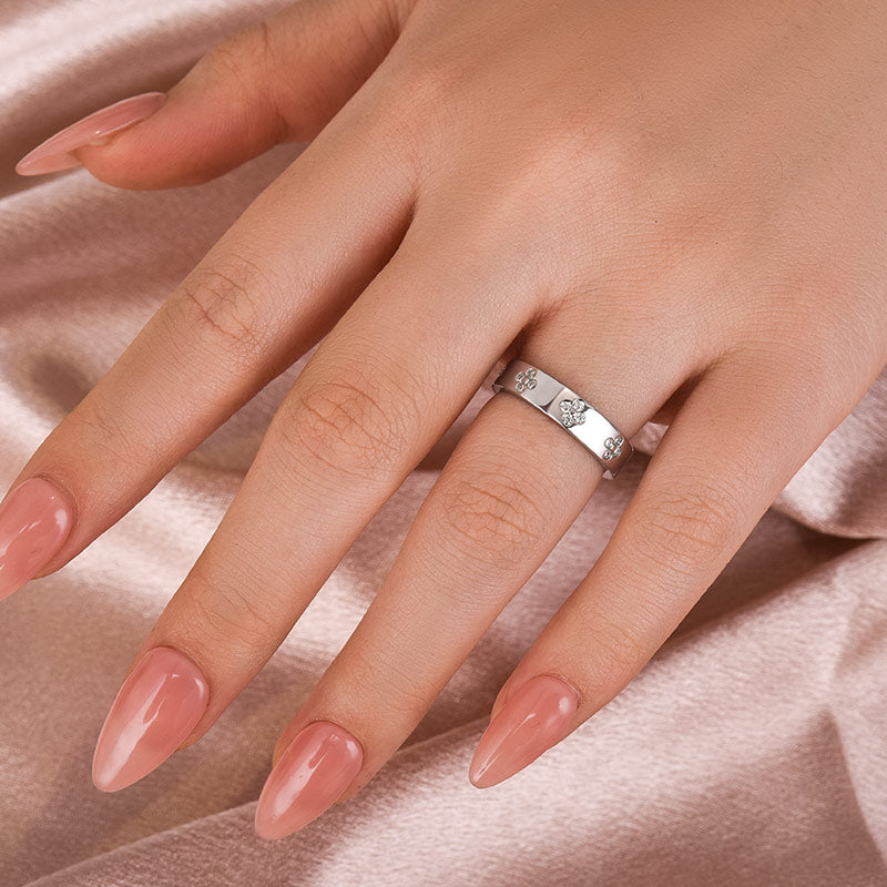 Aurevyn White Gold Clover Wide Wedding Band