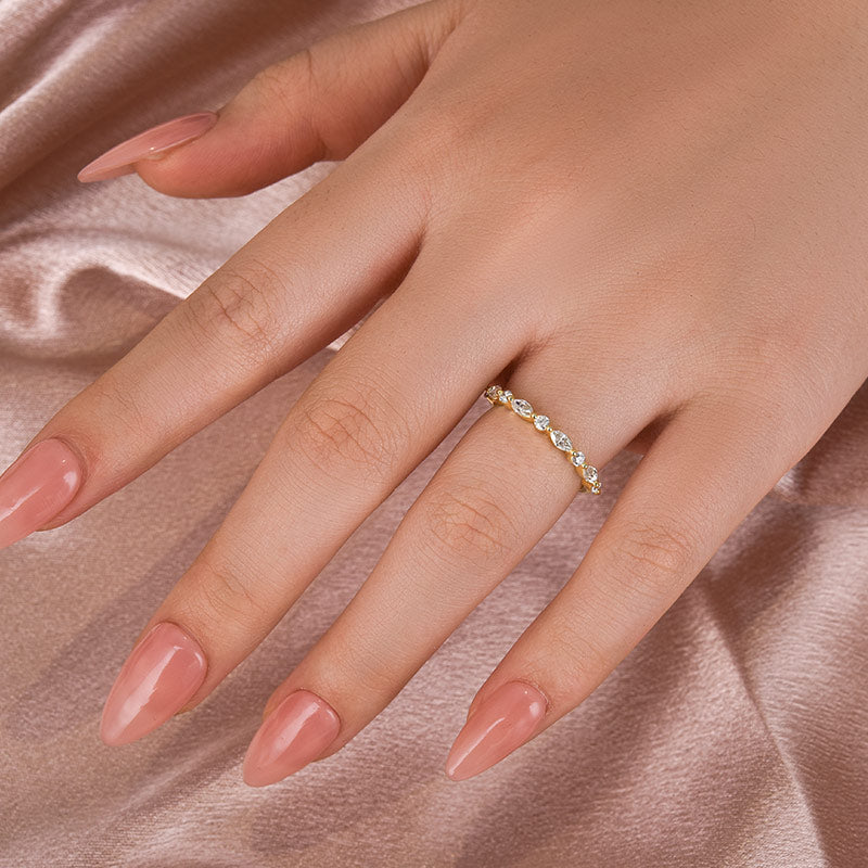 Aurevyn 0.55 Ct Marquise-Round Yellow Gold Wedding Band