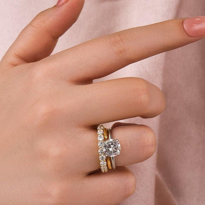 Aurevyn Moissanite 2.0 Ct Solitaire Round Cut Two-Tone Open Wedding Ring Set