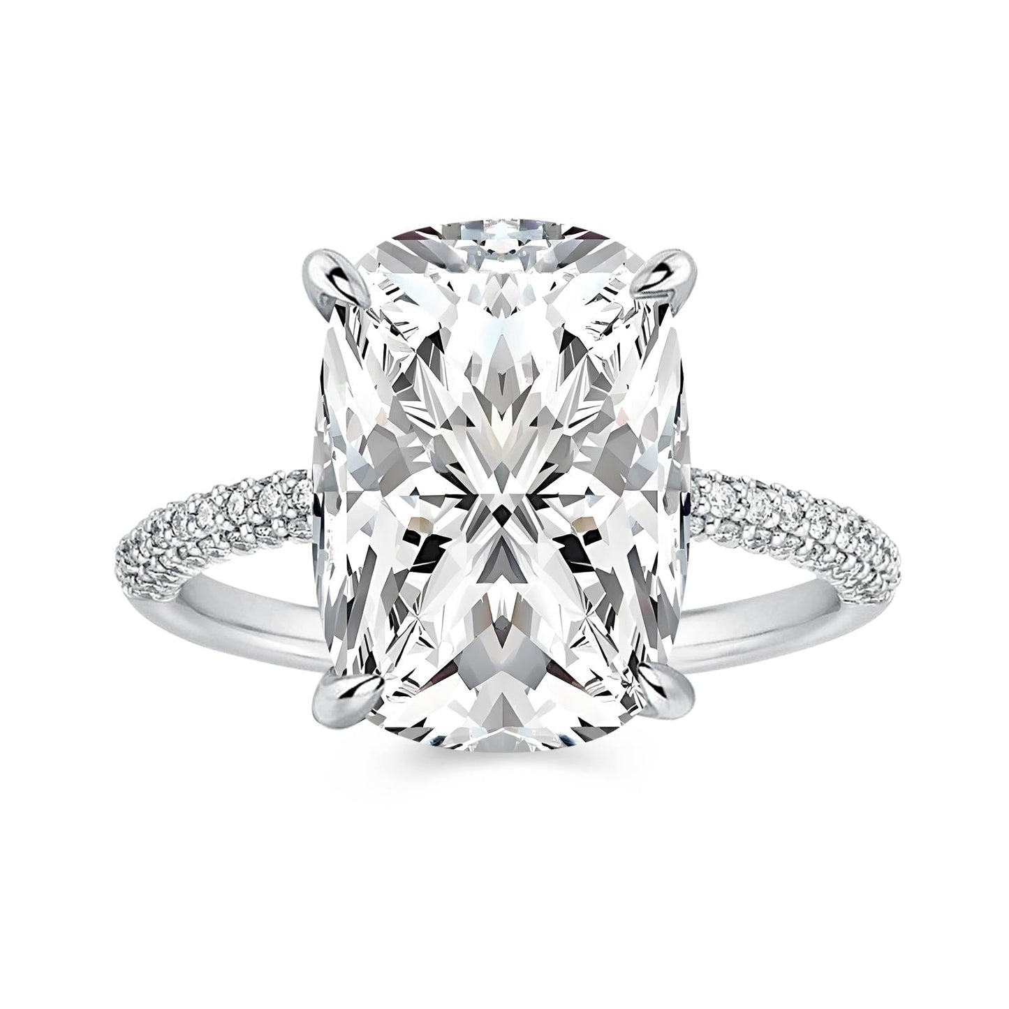 Aurevyn Moissanite 4.0Ct Cushion Cut White Gold Engagement Ring
