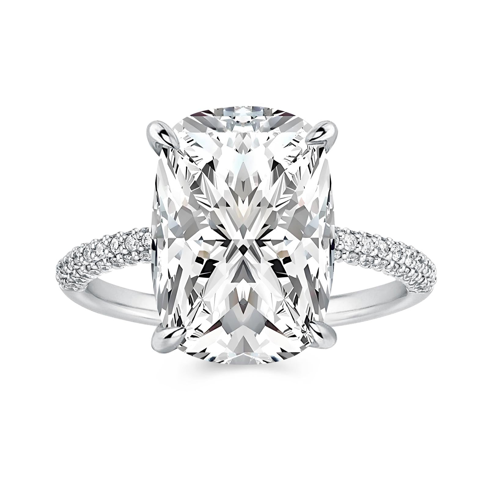 Aurevyn Moissanite 4.0Ct Cushion Cut White Gold Engagement Ring