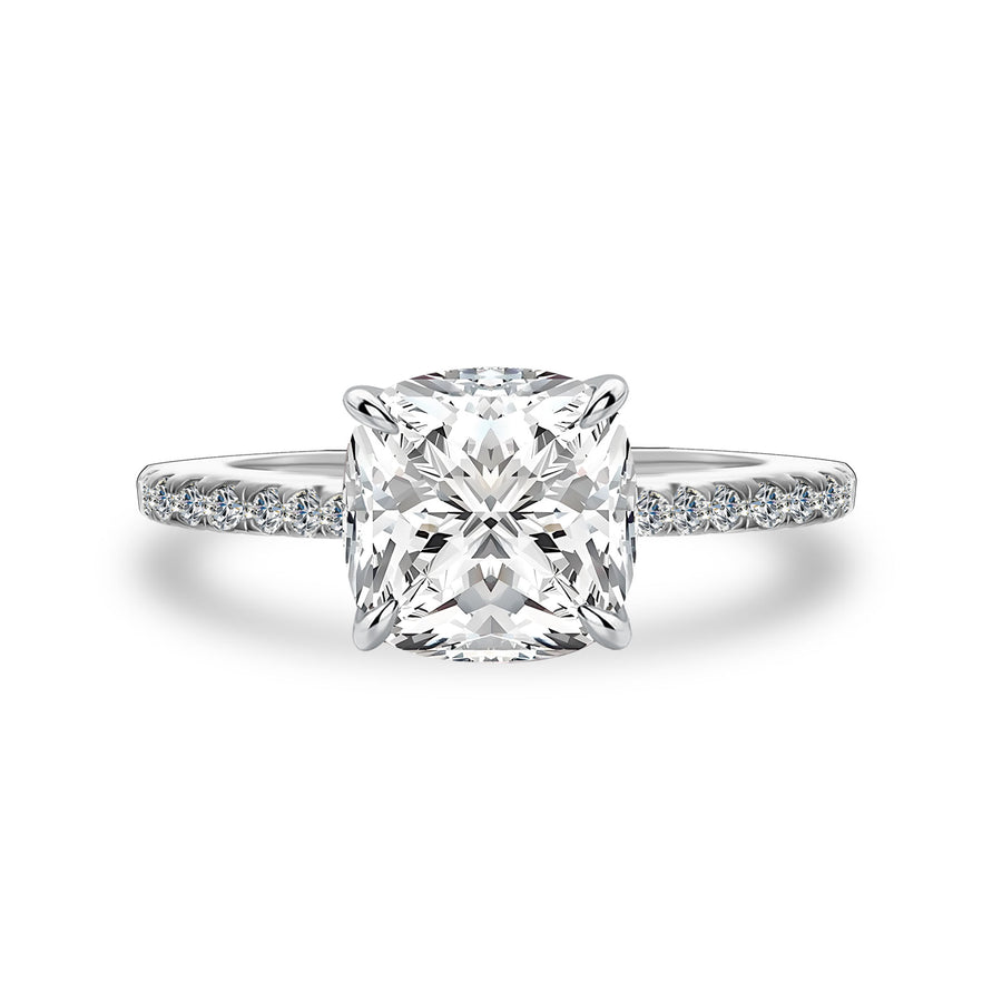 Aurevyn S925 Moissanite 3.5Ct Cushion Cut Double Hidden Halo Engagement Ring in Sterling Silver