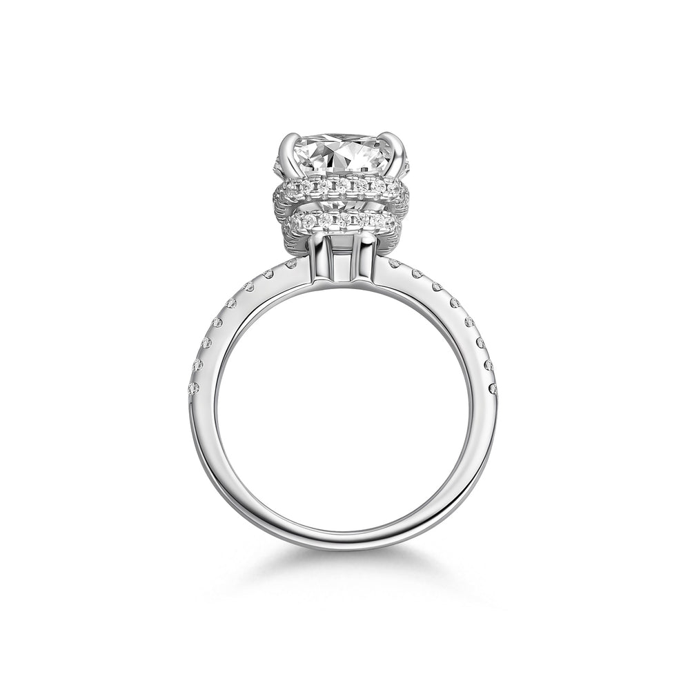 Aurevyn S925 Moissanite 3.5Ct Cushion Cut Double Hidden Halo Engagement Ring in Sterling Silver