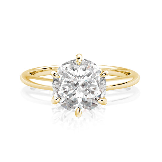 Aurevyn 2.0 Ct Round Cut 6 Prong Yellow Gold Engagement Ring