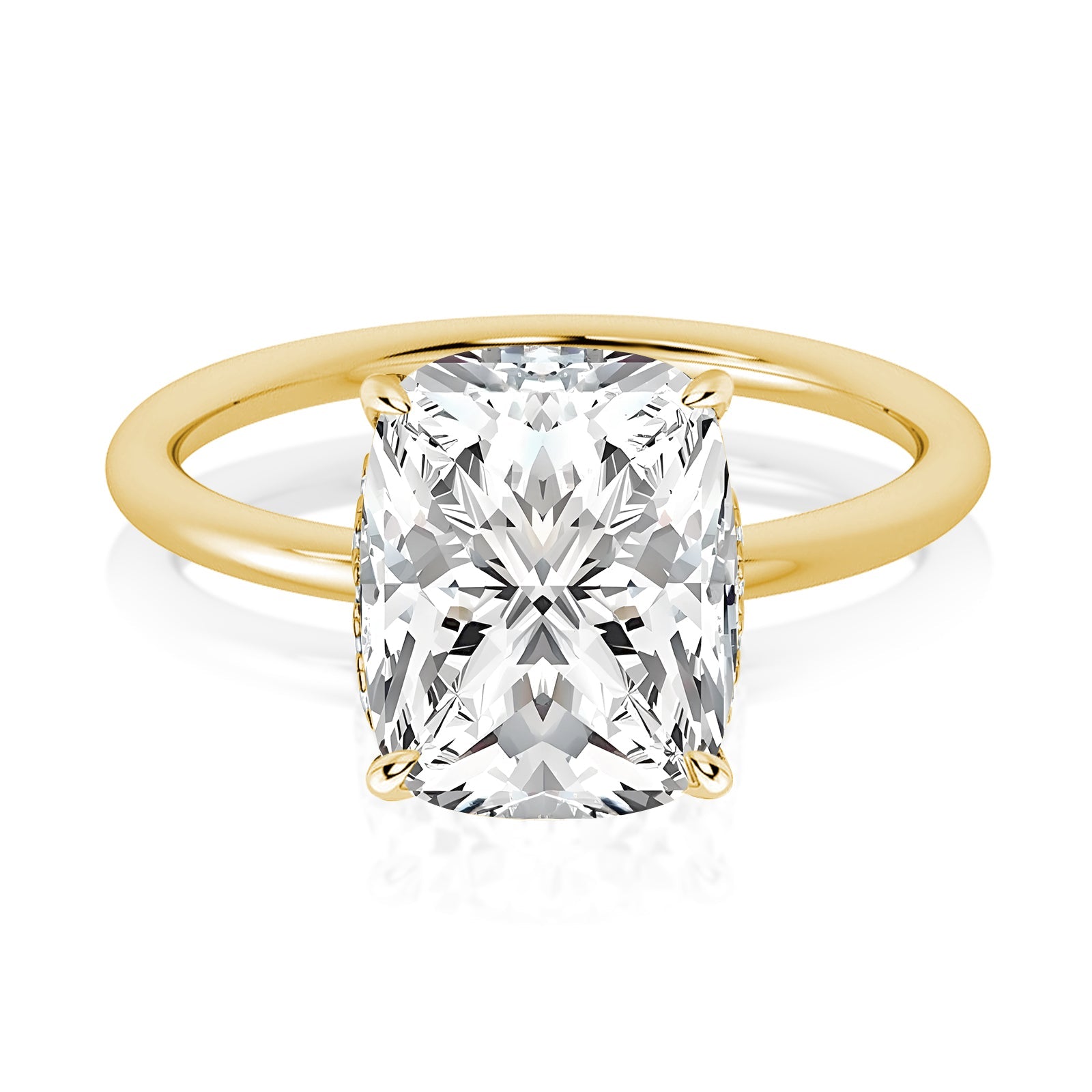 Aurevyn 2.5Ct~4.0 Ct Cushion Cut Yellow Gold Engagement Ring
