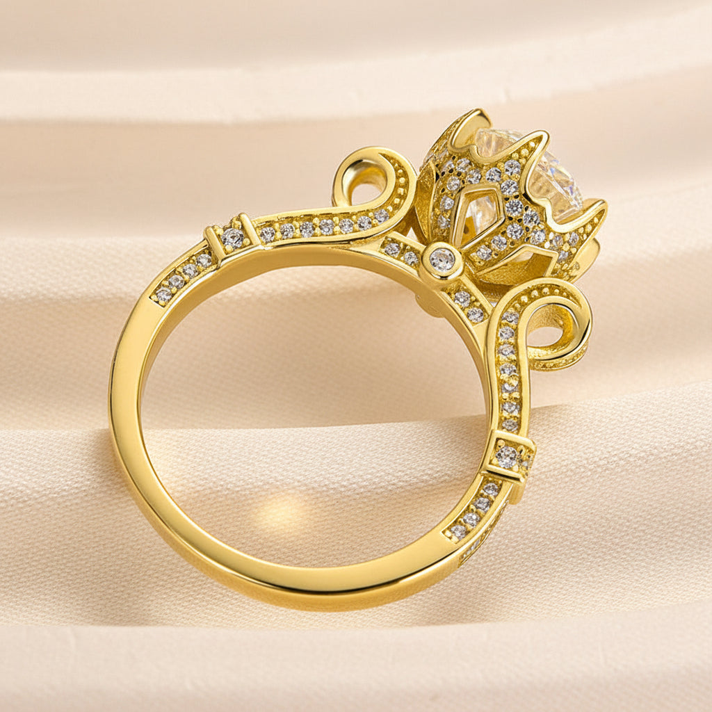 Aurevyn 2.0Ct Round Cut Yellow Gold Promise Bridal Ring