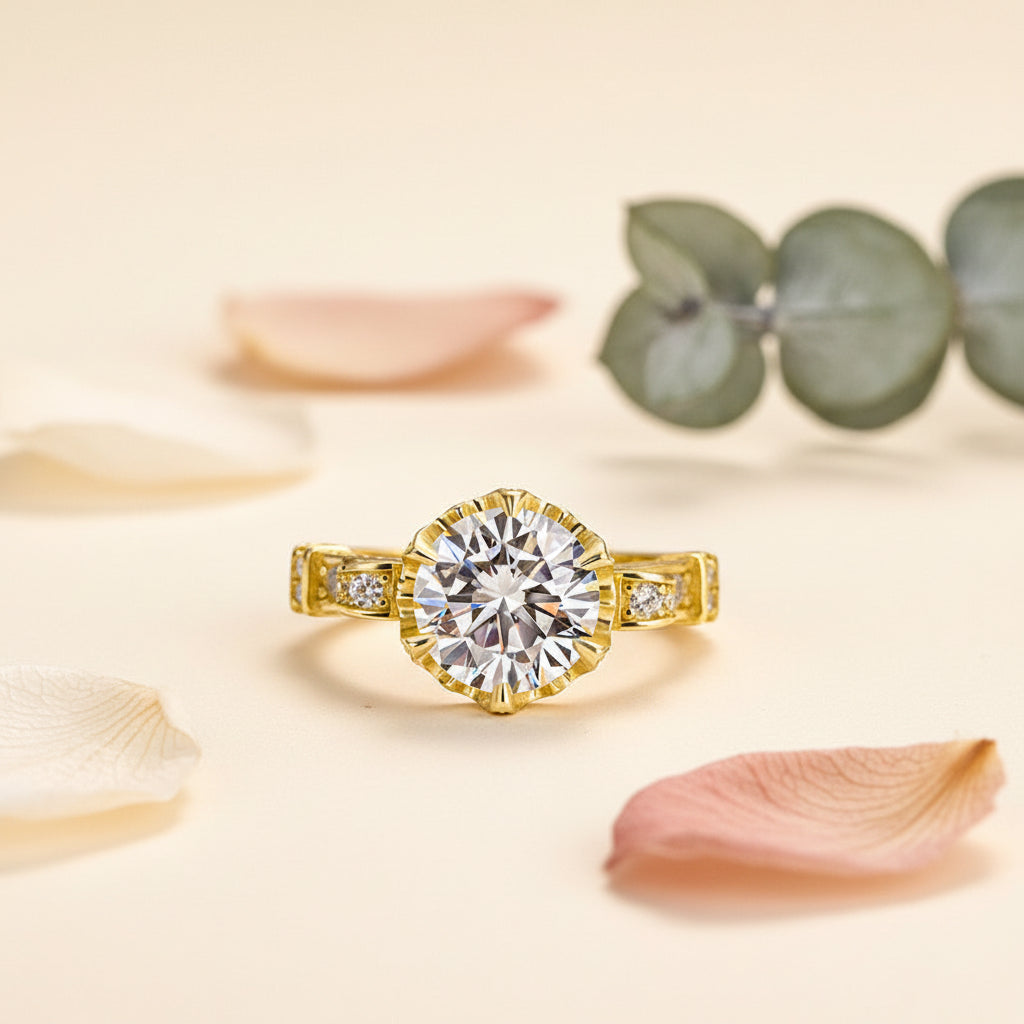 Aurevyn 2.0Ct Round Cut Yellow Gold Promise Bridal Ring