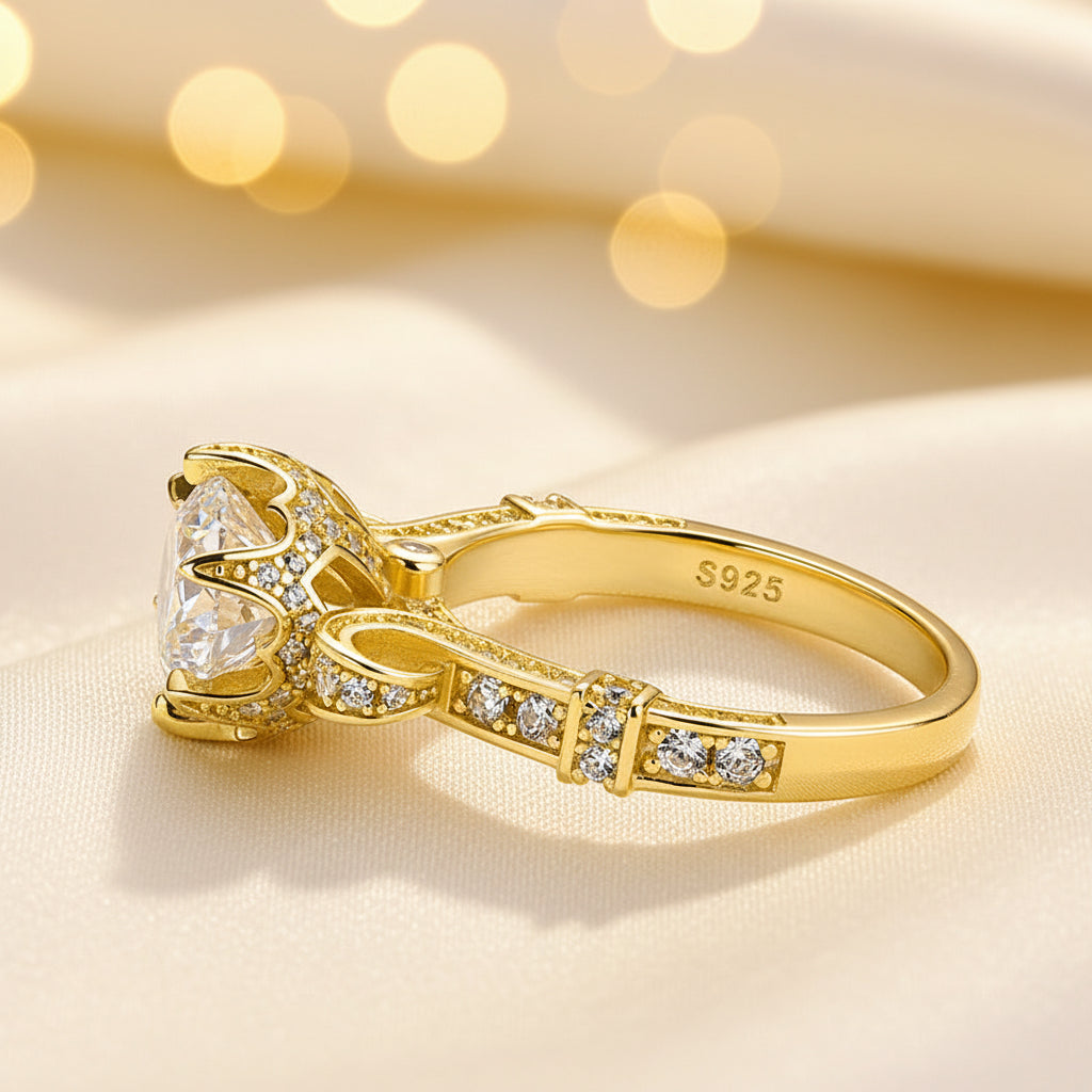 Aurevyn 2.0Ct Round Cut Yellow Gold Promise Bridal Ring