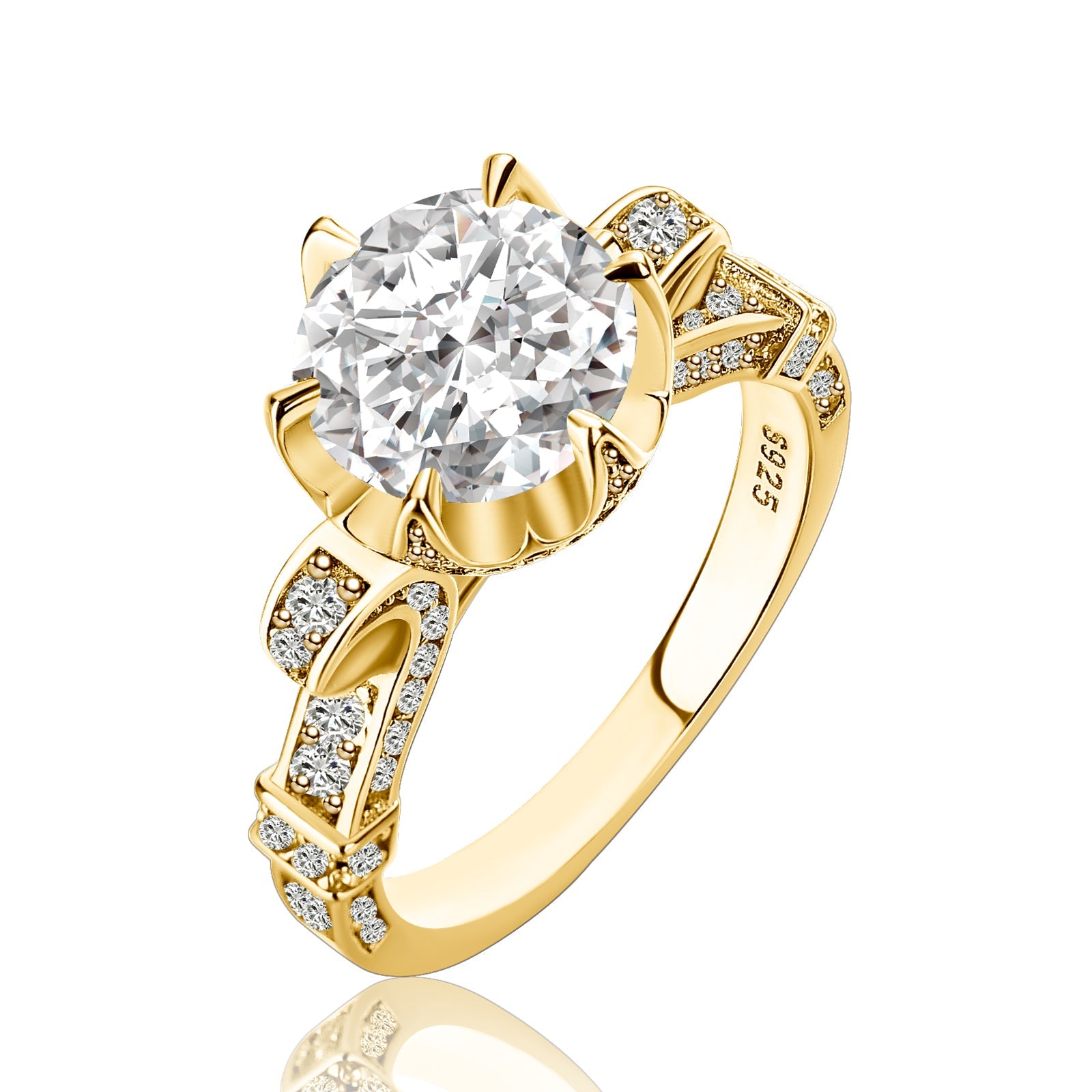 Aurevyn 2.0Ct Round Cut Yellow Gold Promise Bridal Ring