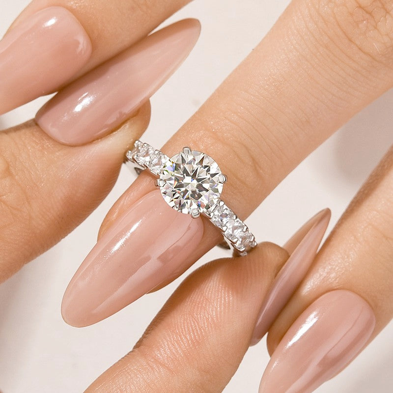 Aurevyn Moissanite 2.0Ct Round Cut Engagement Ring In Sterling Silver