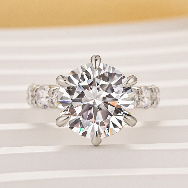 Aurevyn Moissanite 6.0Ct Round Cut Luxe Engagement Ring Travel Rings In Sterling Silver