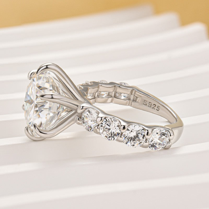 Aurevyn Moissanite 6.0Ct Round Cut Luxe Engagement Ring Travel Rings In Sterling Silver