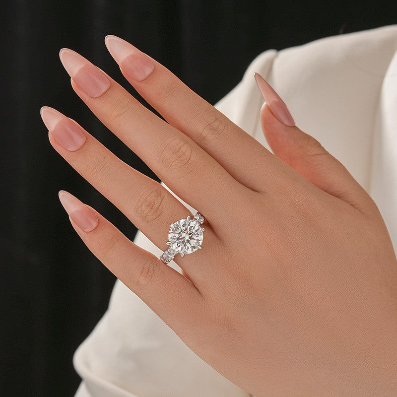Aurevyn Moissanite 6.0Ct Round Cut Luxe Engagement Ring Travel Rings In Sterling Silver