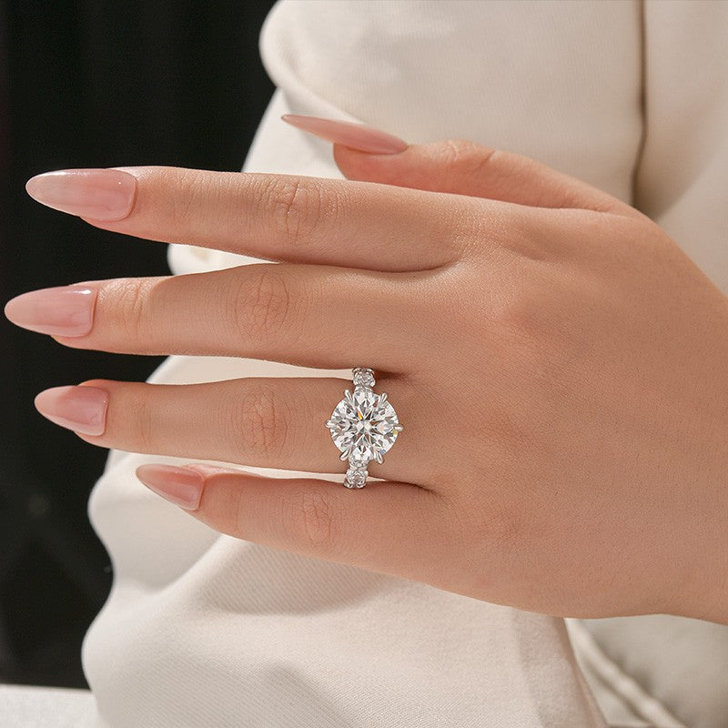 Aurevyn Moissanite 6.0Ct Round Cut Luxe Engagement Ring Travel Rings In Sterling Silver