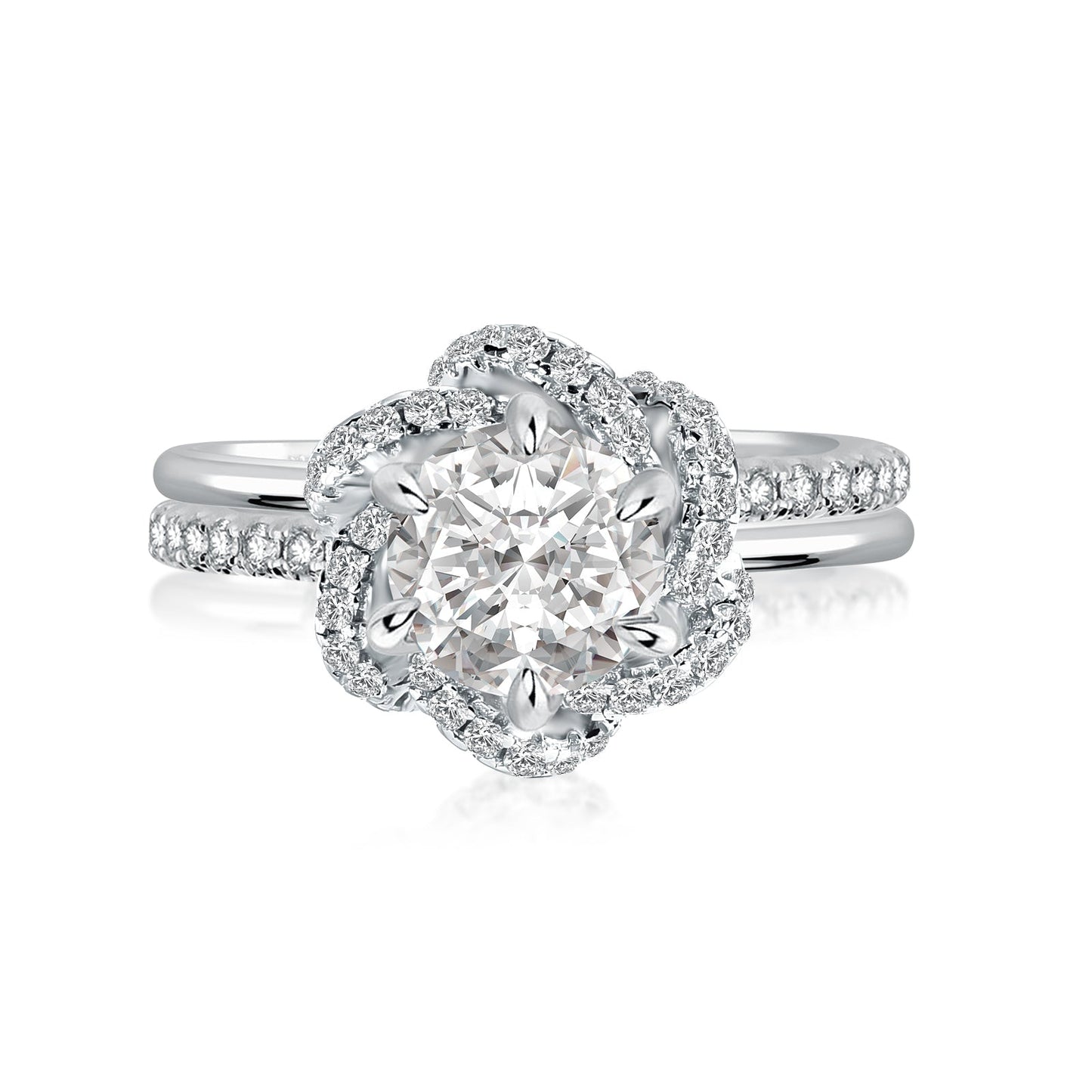 Aurevyn 1.0Ct Round Cut Twist Flower Design Engagement Ring