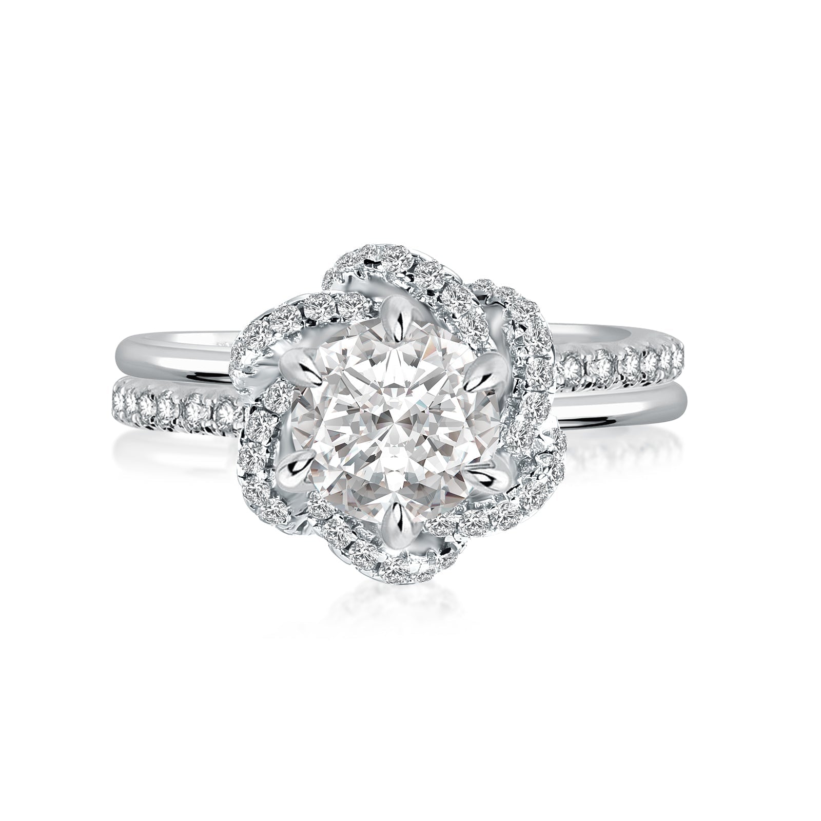 Aurevyn 1.0Ct Round Cut Twist Flower Design Engagement Ring