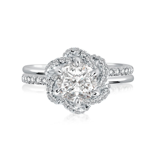 Aurevyn 1.0Ct Round Cut Twist Flower Design Engagement Ring