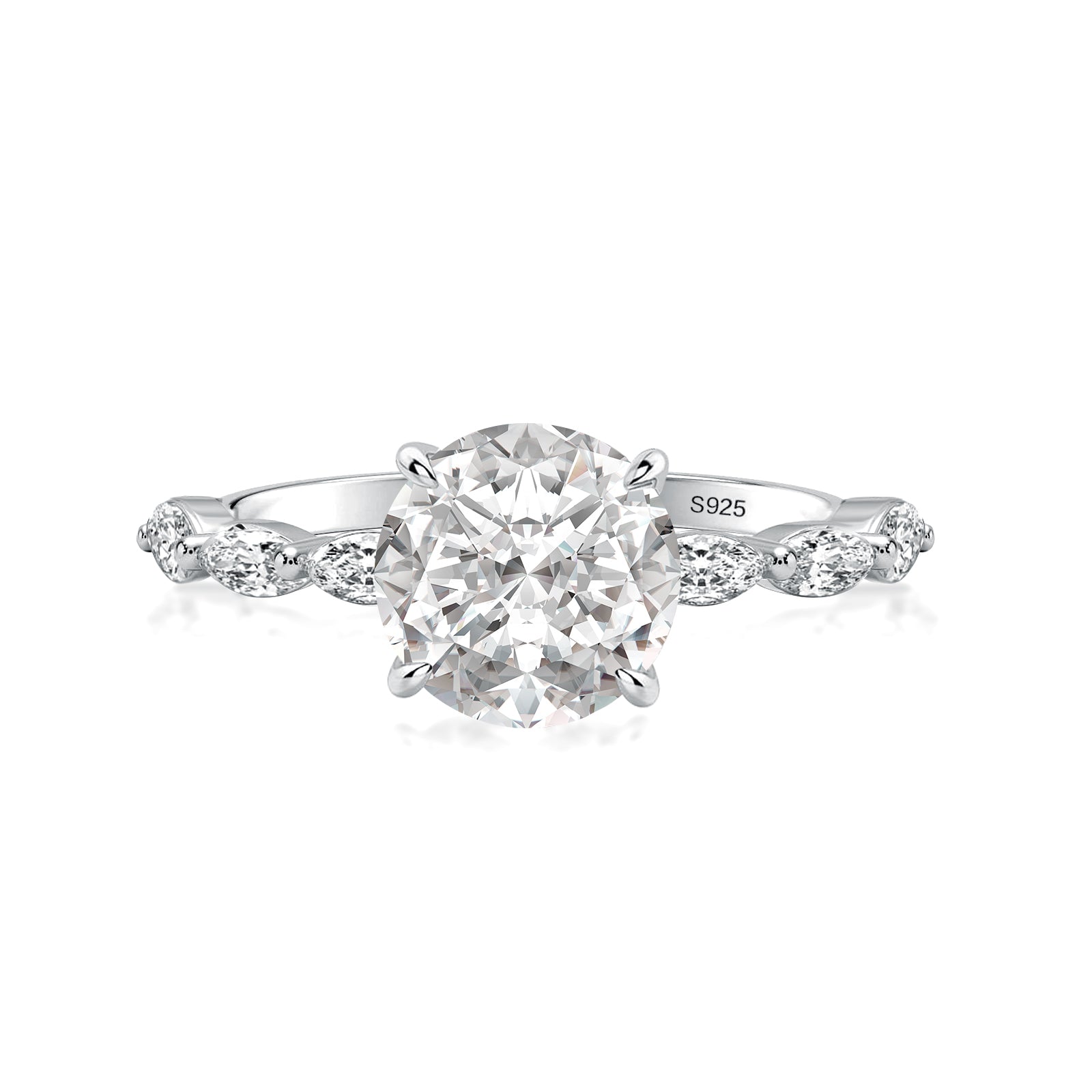 Aurevyn 2.0 Ct Round Cut with Marquise Side Stones Hidden Halo Engagement Ring