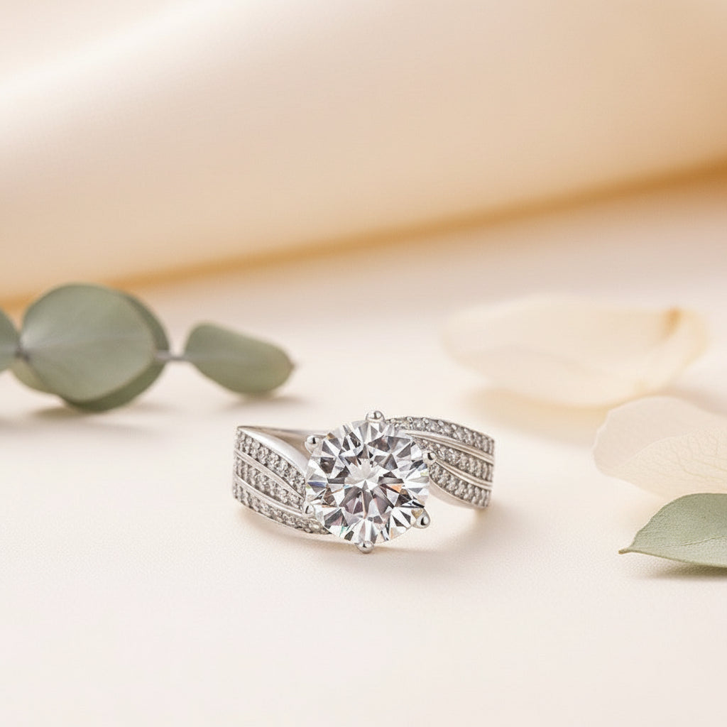 Aurevyn Moissanite 3.0 Ct Round Cut Twist White Gold Promise Ring