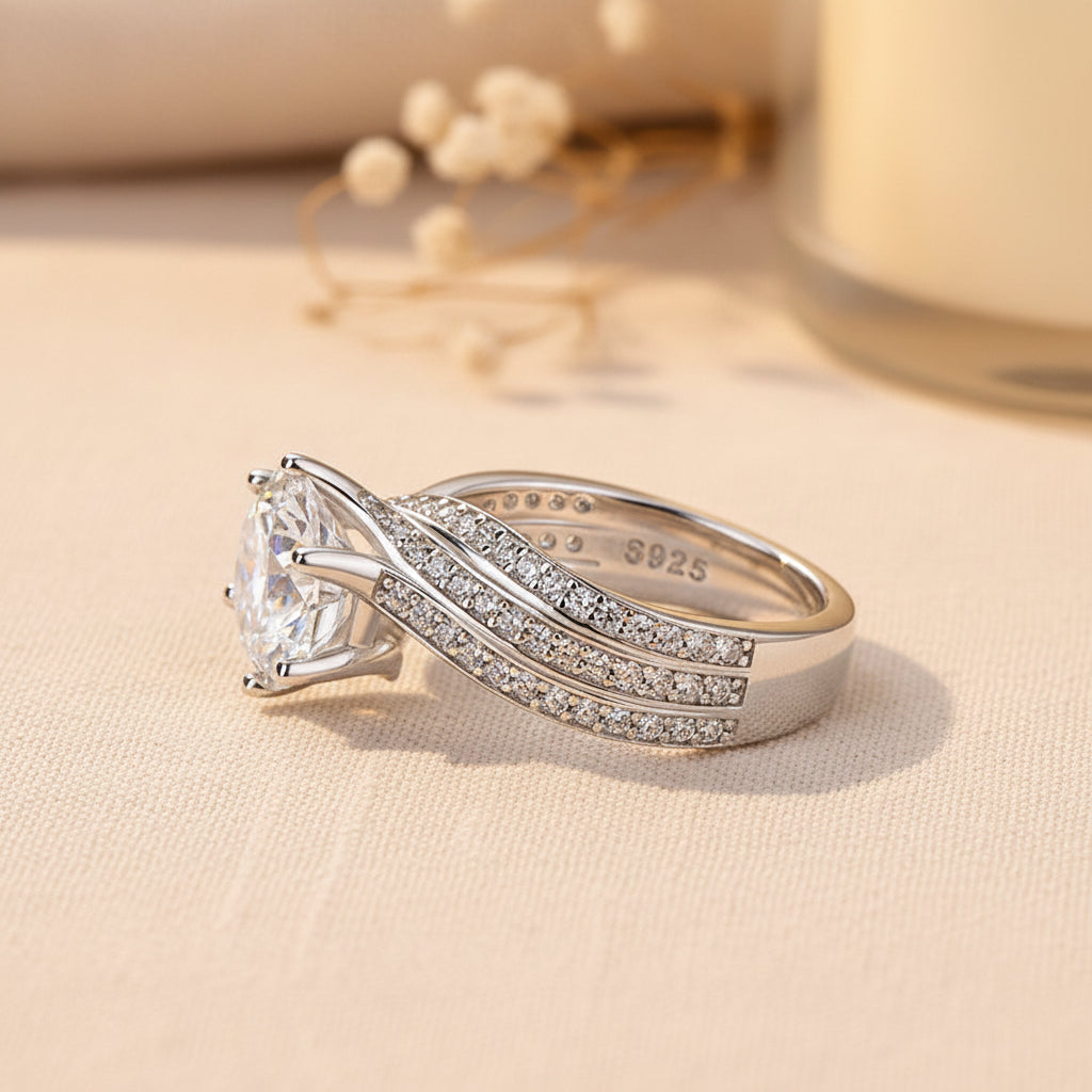 Aurevyn Moissanite 3.0 Ct Round Cut Twist White Gold Promise Ring
