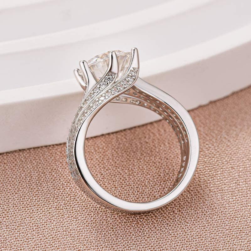 Aurevyn Moissanite 3.0 Ct Round Cut Twist White Gold Promise Ring