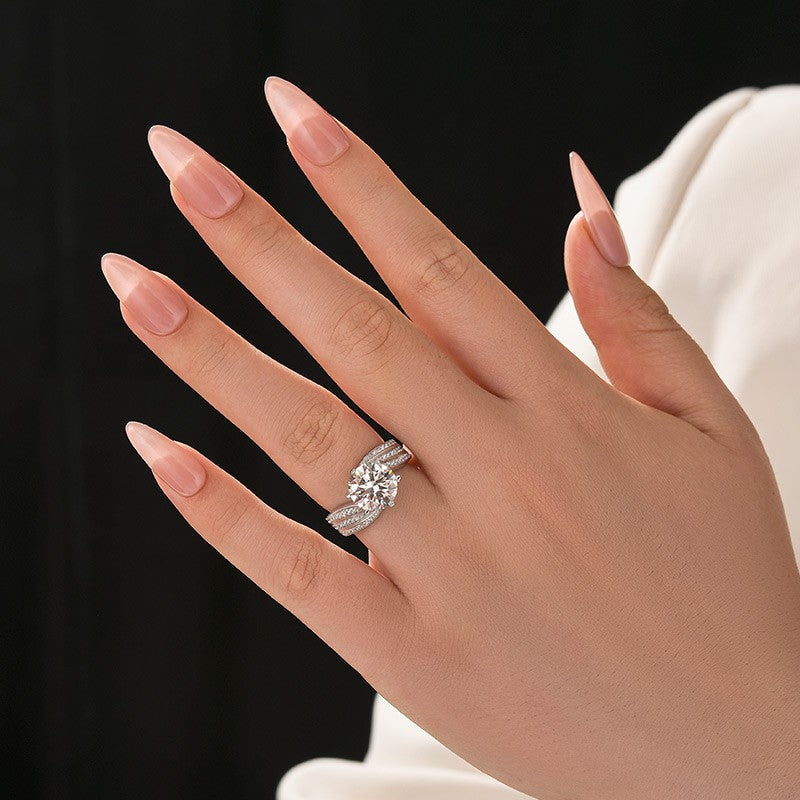Aurevyn Moissanite 3.0 Ct Round Cut Twist White Gold Promise Ring
