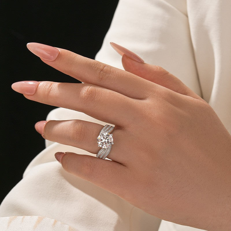 Aurevyn Moissanite 3.0 Ct Round Cut Twist White Gold Promise Ring