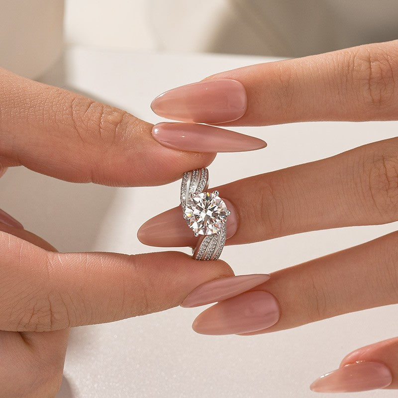 Aurevyn Moissanite 3.0 Ct Round Cut Twist White Gold Promise Ring