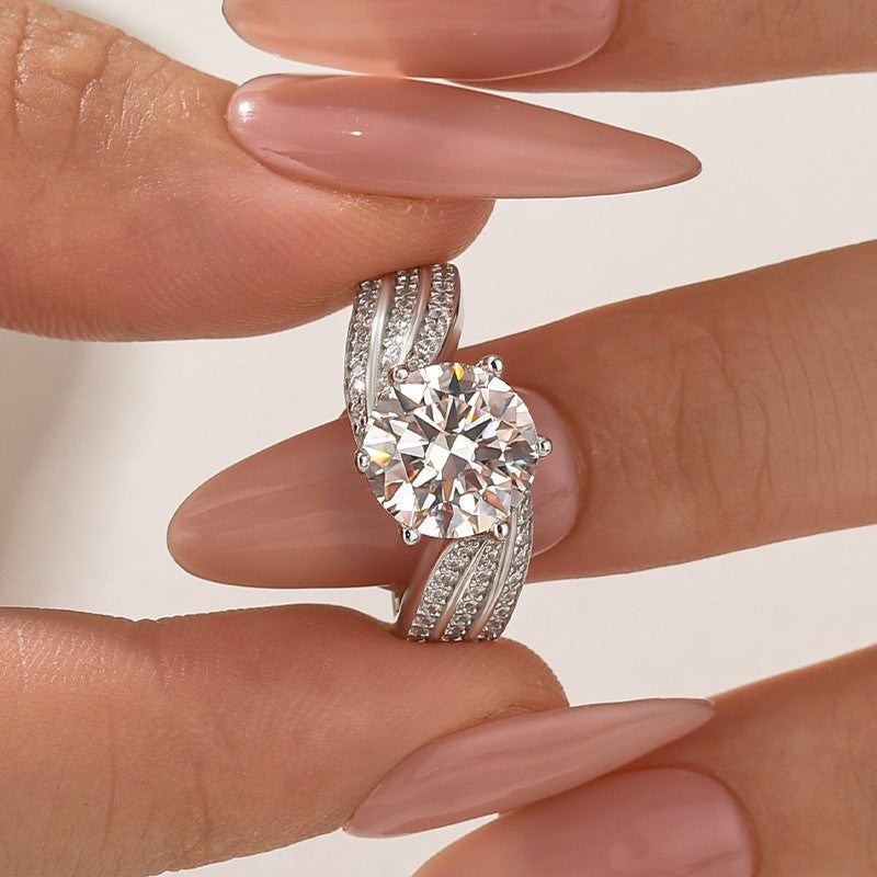 Aurevyn Moissanite 3.0 Ct Round Cut Twist White Gold Promise Ring
