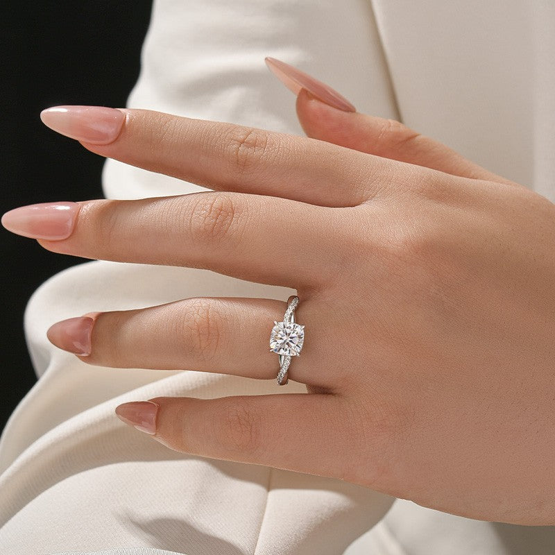 Aurevyn Moissanite 2.0Ct Cushion Cut Twist Engagement Ring Travel Ring In Sterling Silver