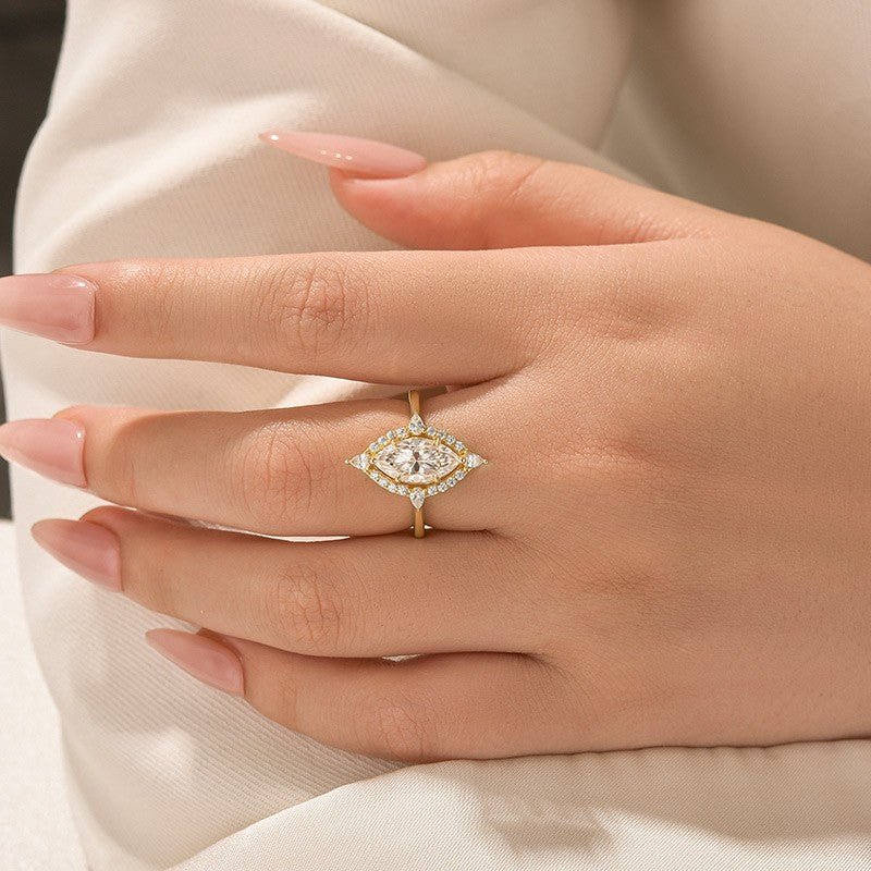 Aurevyn Vintage Moissanite 2.0Ct Marquise Cut Halo Engagement Ring Travel Ring For Her