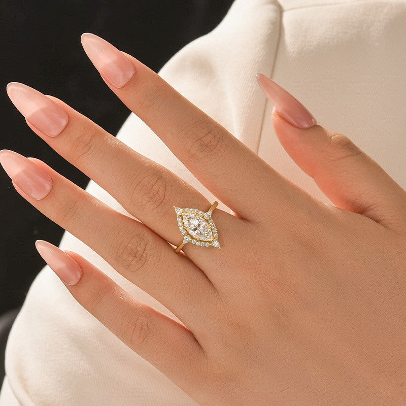 Aurevyn Vintage Moissanite 2.0Ct Marquise Cut Halo Engagement Ring Travel Ring For Her